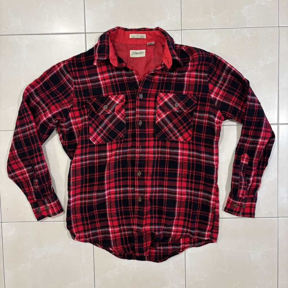 Vintage 80s St John's Bay Flannel Shirt Lumberjack Red Black Men's M Skater Gorp